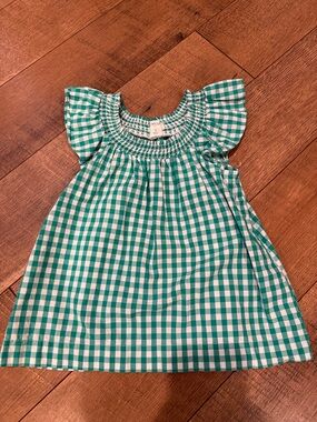 Crewcuts Green and White Gingham Flutter Sleeve Top